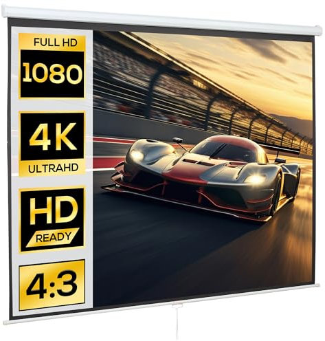 HOMCOM Telo per Proiettore da 120 Pollici Formato 4:3 ad Altezza Regolabile, Schermo da Proiezione in Tessuto e Metallo, 244x183 cm, Bianco