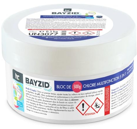 Höfer Chemie Bayzid® Chlore Multifonction pour Piscine, Bloc de 500g (18 x 0,5 kg) - Entretien Complet pour Piscine en 5 Phases - Désinfection, Régulation du pH, Anti-Algues, Clarifiant et Nettoyant