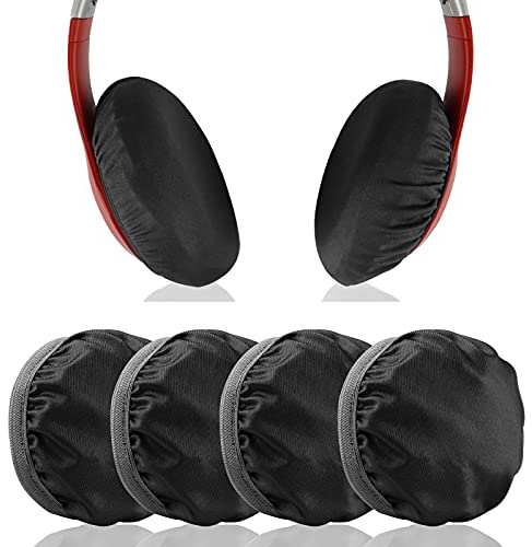 Geekria 2 Paar Flex-Stoff Ohrpolster für Kopfhörer, waschbar & dehnbar, hygienische Schutzhüllen für Over-Ear, Schweißschutz fürs Training/Gaming (M/Black-Red)