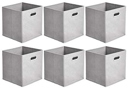 Amazon Basics Collapsible Fabric Storage Cubes with Oval Grommets - 6-Pack, Light Grey