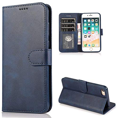 CTIUYA Hülle für iPhone SE 2022 / SE 2020 / iPhone 8 / iPhone 7,Dunkelblau | Vollschutz Handyhülle Klappbar mit Kartenfach Brieftasche, Faltbar Magnetisch Klapphülle Flip Case Lederhülle Handytasche