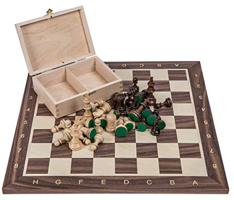 Square - Pro Schach Set Turnier Nr. 4 NUSS - Schachbrett + Schachfiguren Staunton 4 + Koffer - Schachspiel aus Holz