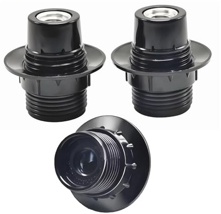 E12 Candelabra Socket,TWDRTDD Black 3-Pack Candelabra Base Lamp Holder Light Socket Black (Full Uno Thread and Ring)