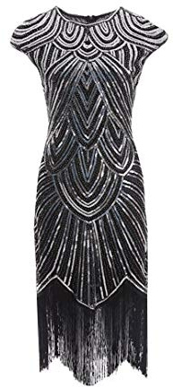 shoperama 20er Jahre Charleston Kleid Pailletten Fransen Flapper Gatsby 20's Fransenkleid Damen-Kostüm