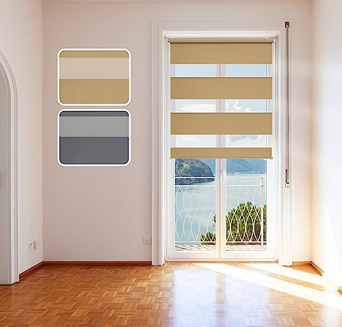 Doppelrollo Elegance Duo-Rollo Klemm Fix mit Klemmträger, Fenster-Rollo/Seitenzug-Rollo ohne Bohren, lichtdurchlässig, verdunkelnd