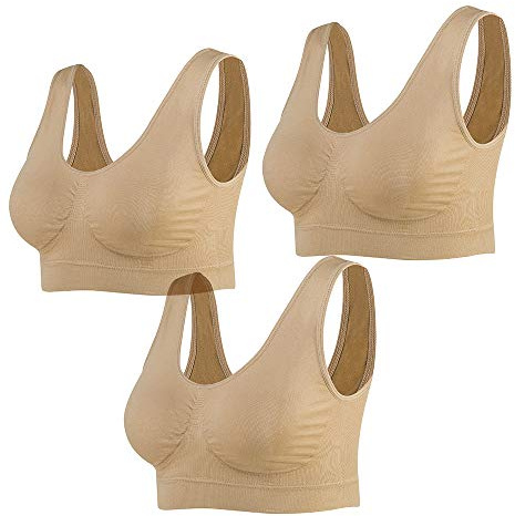 Lemef 3-Pack Seamless Sports Bra Wirefree Yoga Bra with Removable Pads for Women (3*Nude, 4X-Large)