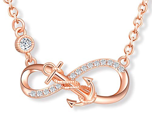 MicLee Halsband för kvinnor för flickor, 925 sterling silver, modeankare och infinity-symbol halsband, unikt designhalsband hänge, inlagd zirkon, lysande hänge, silver e sterlingsilver, colore: Rosa guld, cod. IUM0185-rose gold