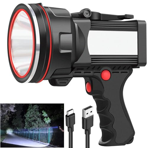 anlook Rechargeable Spotlight Flashlight, Super Bright Handheld Spot Light with COB Light & Foldable Stand, Waterproof Long Lasting Hand Held Searchlight Spotlight for Boating Camping Hunting Fishing