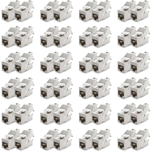 deleyCON 48x Module Jack CAT6a Keystone Câble de Brassage Câble Réseau Connecteur STP Blindage Prise Réseau RJ45 Panneau de Brassage Support Keystone Extension