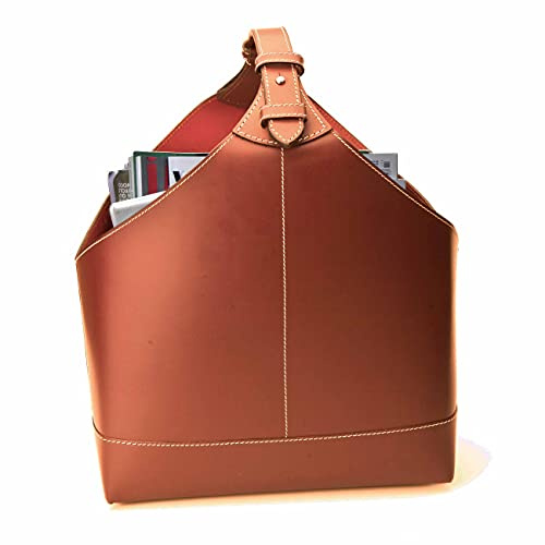 Orskov Magazinkorb aus Leder, Aufbewahrungskorb für Zeitschriften, schmal, Cognac