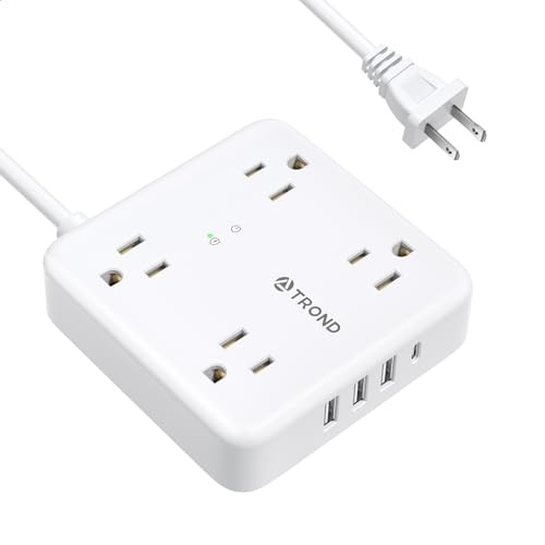 TROND 2 Prong Power Strip: 1440J Surge Protector, 5ft Extension Cord with Multiple AC Outlets & USB Ports, Wall Mount Adapter for Non-Grounded Plug, White