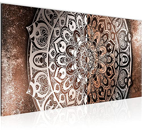 Runa Art Wandbild Mandala Abstrakt 1 Teilig 100 x 40 cm Modern Bild auf Vlies Leinwand Kupfer Wohnzimmer Schlafzimmer Beige Braun 040112c