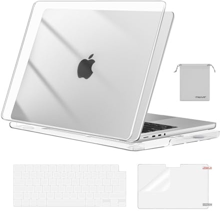 MOSISO Compatible avec MacBook Pro 14 M5 M4 M3 M2 M1 A3426 A3427 A3434 A3112 A3185 A3401 A2918 A2992 A2779 A2442 Pro/Max 2025-2021,Coque&Clavier&Protecteur D'écran&Sac Rangement,Cristal Clair