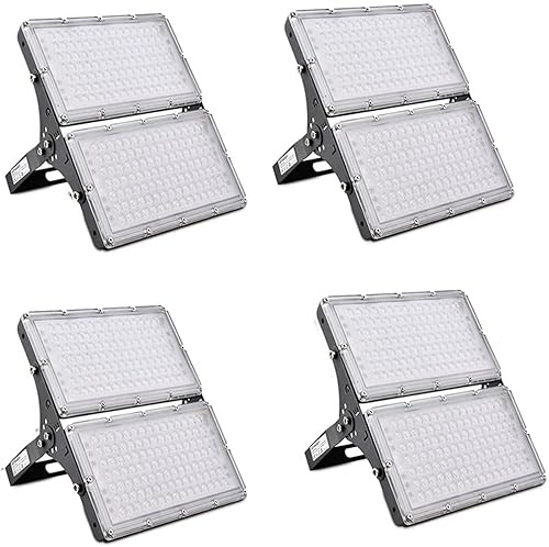 Sararoom 200W Strahler Außen, Superhell 20000LM Scheinwerfer, IP65 Wasserdicht Flutlicht 3000K Warmweiß, für Garten Terrassen Hof Garage Sportplatz, 4er-Pack