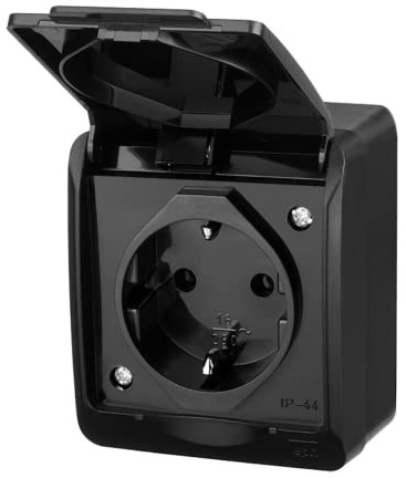 asvendo elektro HERMES moderne Aufputz-Serie/Lichtschalter/Doppelschalter/Steckdose mehrfach / IP44 Wassergeschützt/Außenbereich/Schwarz (1-fach Steckdose)