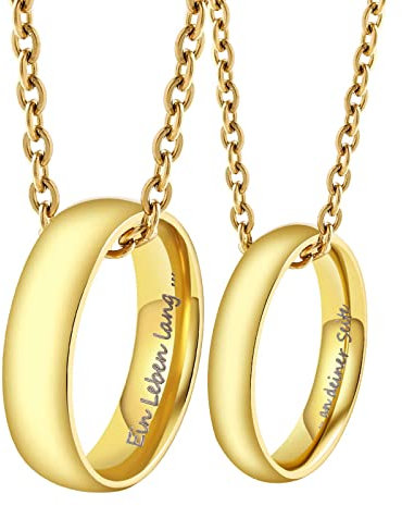 Daesar Halskette für Paare mit Gravur EIN Leben lang an deiner Seite, Partnerringe Edelstahl Personalisiert Charms Anhänger mit Kette Gold 60CM 50CM