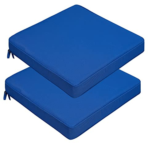 JMGBird Outdoor Chair Cushions Set of 2 - Waterproof Patio Seat Cushions 19x19 Inch with Ties, Dark Blue Solid Color High Density Foam Square Cushions for Garden Furniture