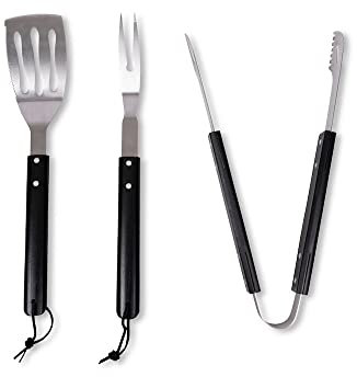 Sagaform 3-teiliges Grillbesteck aus Edelstahl mit Holzgriff in der Farbe Silber/Schwarz, 47x38x20cm, 5018181