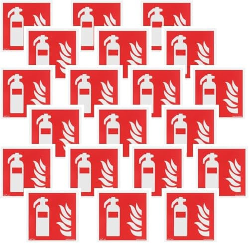 notlok Safety Work - 20x Panneau Extincteur [15 x 15 cm] | Panneau PVC Photoluminescent + Ruban Adhésif de Montage | DIN ISO 7010 | Extincteur CO2, Extincteurs Incendie, ABC