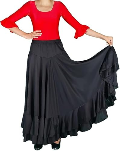 Dysmad Costumizate! Falda de Flamenco con Dos Volantes para niña. Tallas y Colores a Elegir. (6 años, Negro)