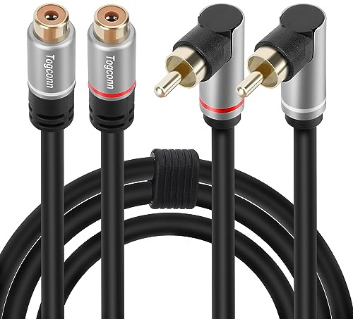 Togconn RCA Extension Cable, Male to Female Stereo Audio Adapter, 24K Gold-Plated Plug Dual Extender (1 Feet)