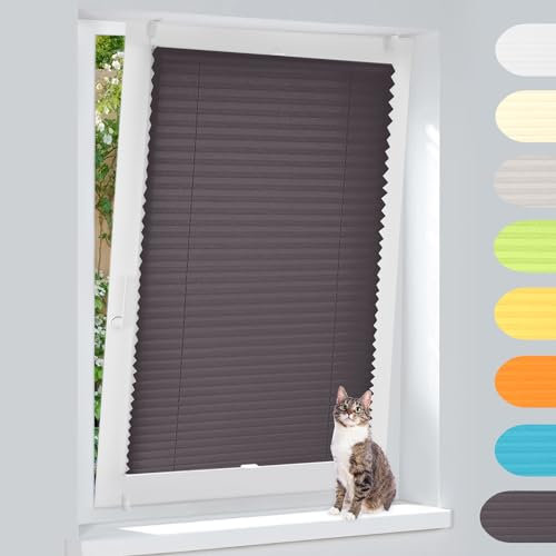Plissee Klemmfix Ohne Bohren – Anthrazit 40x100cm(BxH), Jalousie Lichtdurchlässig & Blickdicht, Sonnenschutz & Sichtschutz, Faltrollo Easyfix für Fenster & Tür