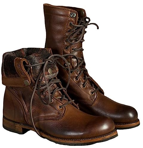 RUMITY Botas de motocicleta retro, botas cortas de caballero, botas impermeables de cuero Pu para hombres y mujeres, 36-48(Marrón,41)