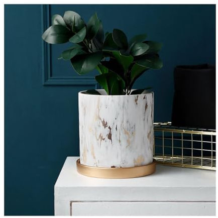 Jardinières Pot de fleurs en céramique de Style européen, transfert d'eau doré, personnalité littéraire Simple avec plateau Pothos et plantes vertes Jardinières Pour Plantes D'intérieur ( Size : M )