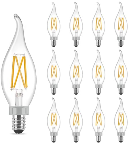 VATION LIGHTING Dimmable E12 Candelabra LED Bulbs 60 Watt Incandescent Equivalent，2700K Soft White 500 Lumens, CRI 90+, CA11 Vintage Ceiling Fan Light Bulbs with Flame Tip, 12 Pack