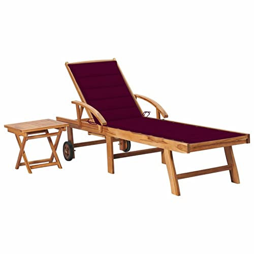 GuyAna Sonnenliege mit Tisch und Auflage Massivholz Teak Gartenliege Campingliege
