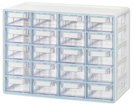 BLUE GINKGO Small 20 Drawer Storage Organizer Cabinet - Stackable Bead and Craft Storage, Hardware Small Parts Organizer, Teacher Toolbox (Made in Korea) - Blue