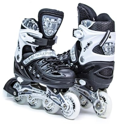 Scale Sports – justerbara rullskridskor med upplysta hjul för barn och vuxna – barn inline-rullskridskor (svartvit, UK 2-4,5 (EU 34-37) M) M)