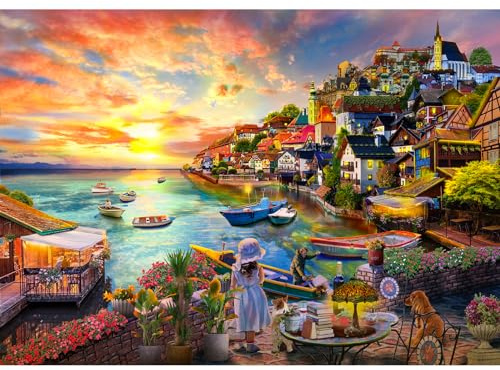 HUADADA Puzzle 1000 Teile für Erwachsene und Kinder, Unmögliche Herausforderung, Puzzles-Geschenk, Clevere Rätsel, Puzzles Farbenfrohes, Puzzle mit Mädchen Am Meer-Motiv