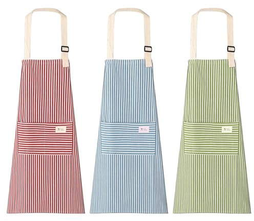 Hwtcjx 3 Piezas Delantal Antiincrustante y Ajustable, Delantal de Cocina, Mandiles con 2 Bolsillos para Cocinar y Hornear para Mujeres, Hombre y Pareja (Azul, Rojo, Verde)