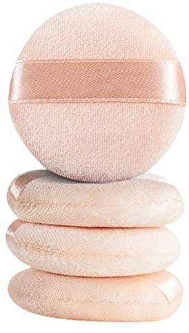 ferater 4Pcs Loose Powder Puff Pad Cosmetic Sponges Velour Makeup Applicator Washable Foundation Puff for Powder with Case