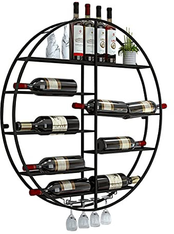 Portabottiglie a Parete, Portabottiglie Sospeso con Portabicchieri per Calici e Bottiglie Di Vino, Mensole da Parete per Esposiziportacalici per Calici Neri/Color/80 * 80 * 11Cm