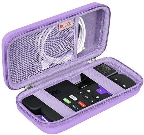 BOVKE Hartschalenkoffer für Roku Voice Remote Controller, Roku Streaming Stick+,4K, Roku Remote Case für Roku TV Steaming Stick 3820R/3821R/3941R, Extra Mesh Tasche für Adapter, Kabel, lila
