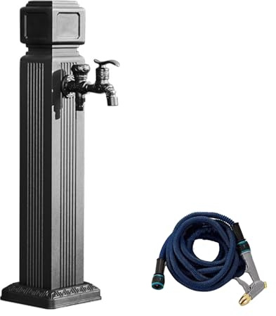 Fontana da Giardino Esterno, Fontanella a Colonna da Giardino in Allumino con Rubinetto a Doppia Canna e Pistola a Spruzzo, Fontanelle da Giardino per Irrigazione, Autolavaggio(110cm/43in)