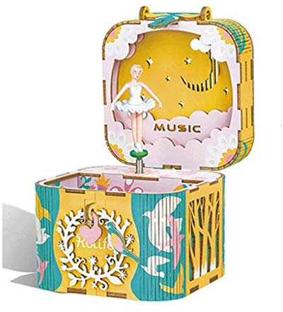 CAFIEDR Spieluhr aus Holz, Basteln, Holzpuzzle, Musik, Schmuck, Aufbewahrungsbox mit rotierender Ballerina, Geschenk