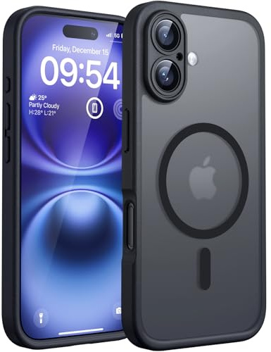 TOCOL Funda para iPhone 16, Funda Magnética para iPhone 16 6,1 Pulgadas [Protección Lente Cámara] [Protección Militar] Translúcida Mate Trasera, Titanio Negro