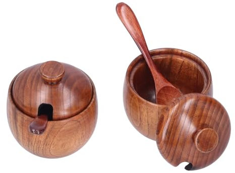 Yominerr 2 Uds. Cuenco de Madera para Salero, Recipiente para Sal, Tarro para, Salero y Pimentero, Caja de Condimentos para Cocina, Madera Natural, Marrón Oscuro
