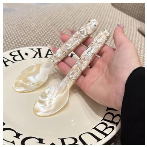 Rockreyoa handgjord pärlemorsked kaviarsked äggsked skalsked soppsked kaffesked kaviarsked glassked tesked för kaviareri servera salt stil 1 2 stycken