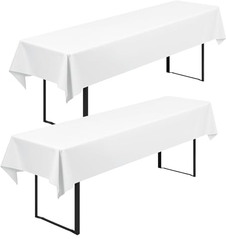 2 Stück Biertisch Tischdecke Universal für 50cm u.70cm Biertische Hussen für Biertisch Biertischhussen Blickdichte Biertisch-Husse Bierzeltgarnitur Waschbar Biertischdecke 100x250cm(Weiß)