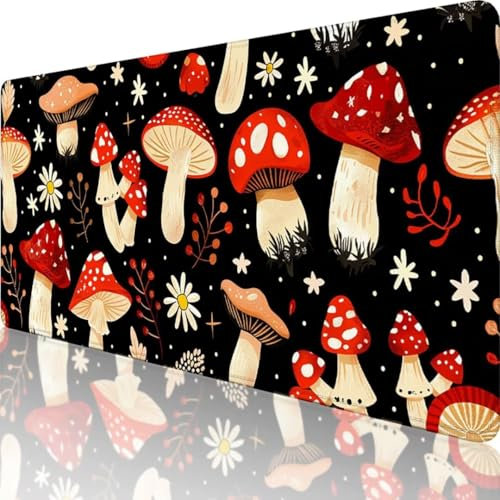 Rot Mauspad XXL 600 x 300, Erweiterte Groß Mousepad Pilz, Wasserfest Schreibtischunterlage Groß Vernähte Kanten Design, Mouse Pad mit rutschfeste Gummibasis für Pc Büro Deko, Geschenke für Männer 0-4