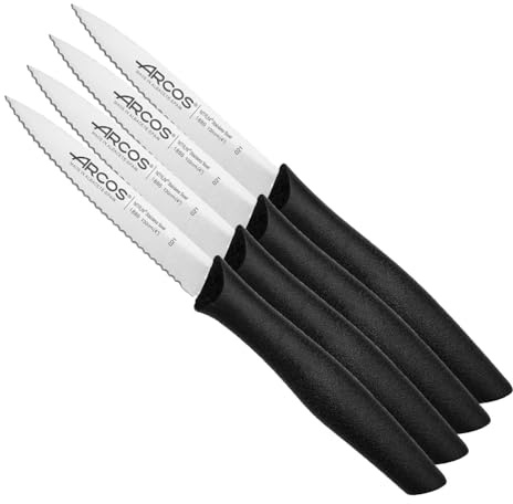 Arcos Serie Nova - Spelucchino Coltello per sbucciare Serrato - Lama Acciaio Inossidabile Nitrum 100 mm - Manico Polipropilene Colore Nero (Confezione da 4)