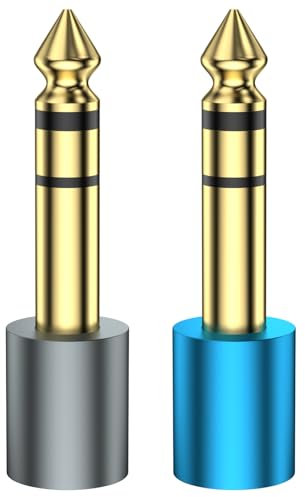 SOUNDFAM Headphone Jack Adapter 2 Pack - 6.35mm (1/4) Male to 3.5mm (1/8) Female Gold-Plated Stereo Audio Aux Converter Adapter for Digital Piano, Guitar Amp, Headphones (1 Grey & 1 Blue)