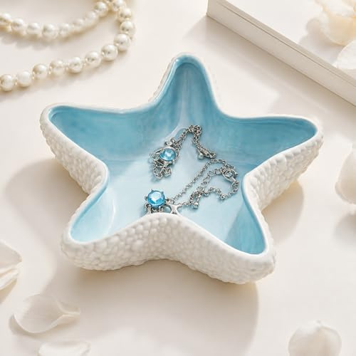 SANTUO Starfish Ceramic Trinket Dish, Jewellery Dish & Key Bowl for Rings Earrings Necklaces, Ocean Themed Coffee Table Decor, Unique Engagement & New Home Gifts for Women