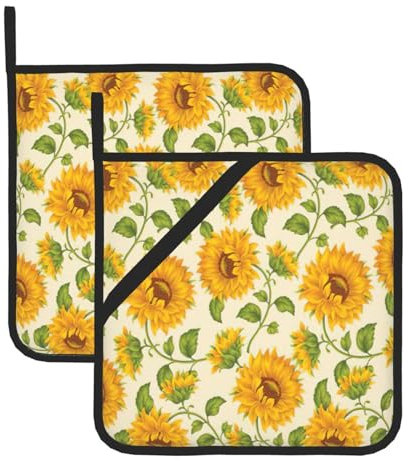 Set di 2 presine con stampa di girasole gialli, per cucina, donne, uomini, per cucinare al forno a microonde