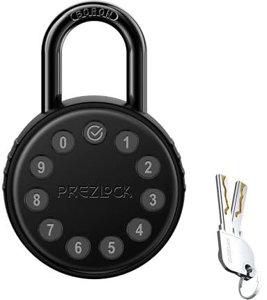 Prezlock, Electronic Combination Padlock with Key Backup, Suitable for Outdoor and Heavy Duty uses, Water Resistant, IP65 Weatherproof.