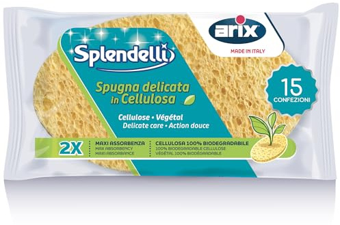 ARIX | Gipsy, 30 Spugne Delicate in Cellulosa della Linea Splendelli, Spugna ovale per puliza e asciugatura di Tutte le Superfici, Made in Italy - 15 Confezioni